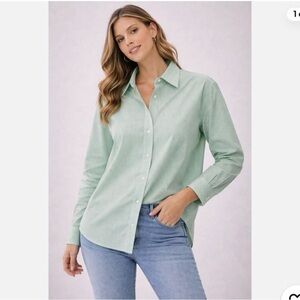 Everlane Relaxed Poplin Green Stripe Button Down Shirt Size 2